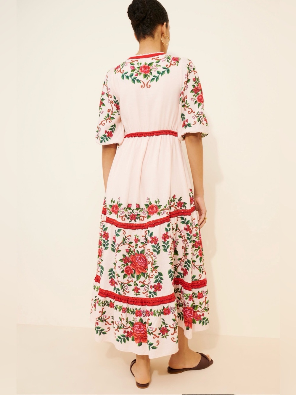 FARM Rio Pink Floral Embroidered V-Neck Maxi Dress SZ Medium - Picture 4 of 10